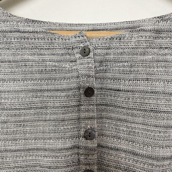 J. Jill Sz Medium Gray Pure Linen Pullover Henley Blouse Pockets Lagenlook - Picture 4 of 12